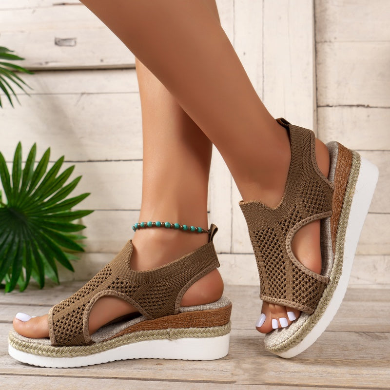 Heidi-Mode | Lässige Ausschnitt Patchwork Kontrast Fischmund Wedge Schuhe - Absatzhöhe 2,16 Zoll