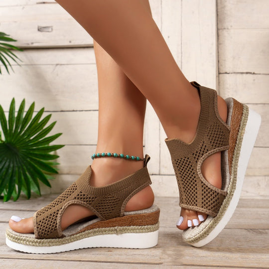 Heidi-Mode | Lässige Ausschnitt Patchwork Kontrast Fischmund Wedge Schuhe - Absatzhöhe 2,16 Zoll