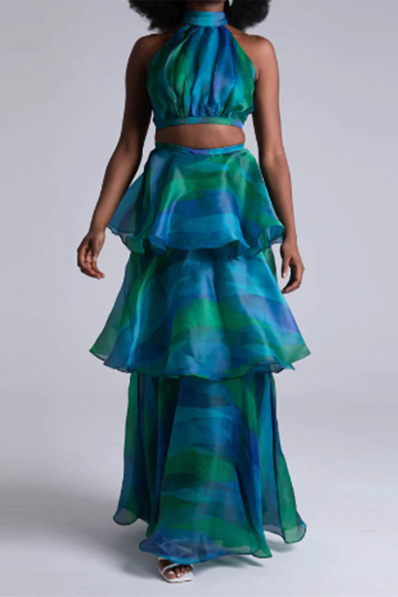 Heidi-Mode | Bohemian College Gradual Change Tie-dye Halter Cake Rock Kleider