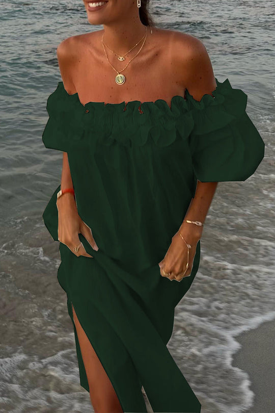 Heidi-Mode | Sexy Einfarbige Schlitz Faltbare Schulterfreie Strandkleider - 5 Farben