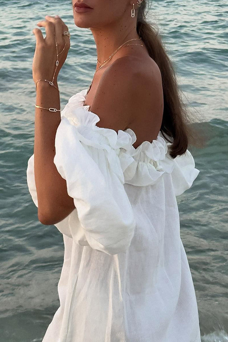 Heidi-Mode | Sexy Einfarbige Schlitz Faltbare Schulterfreie Strandkleider - 5 Farben