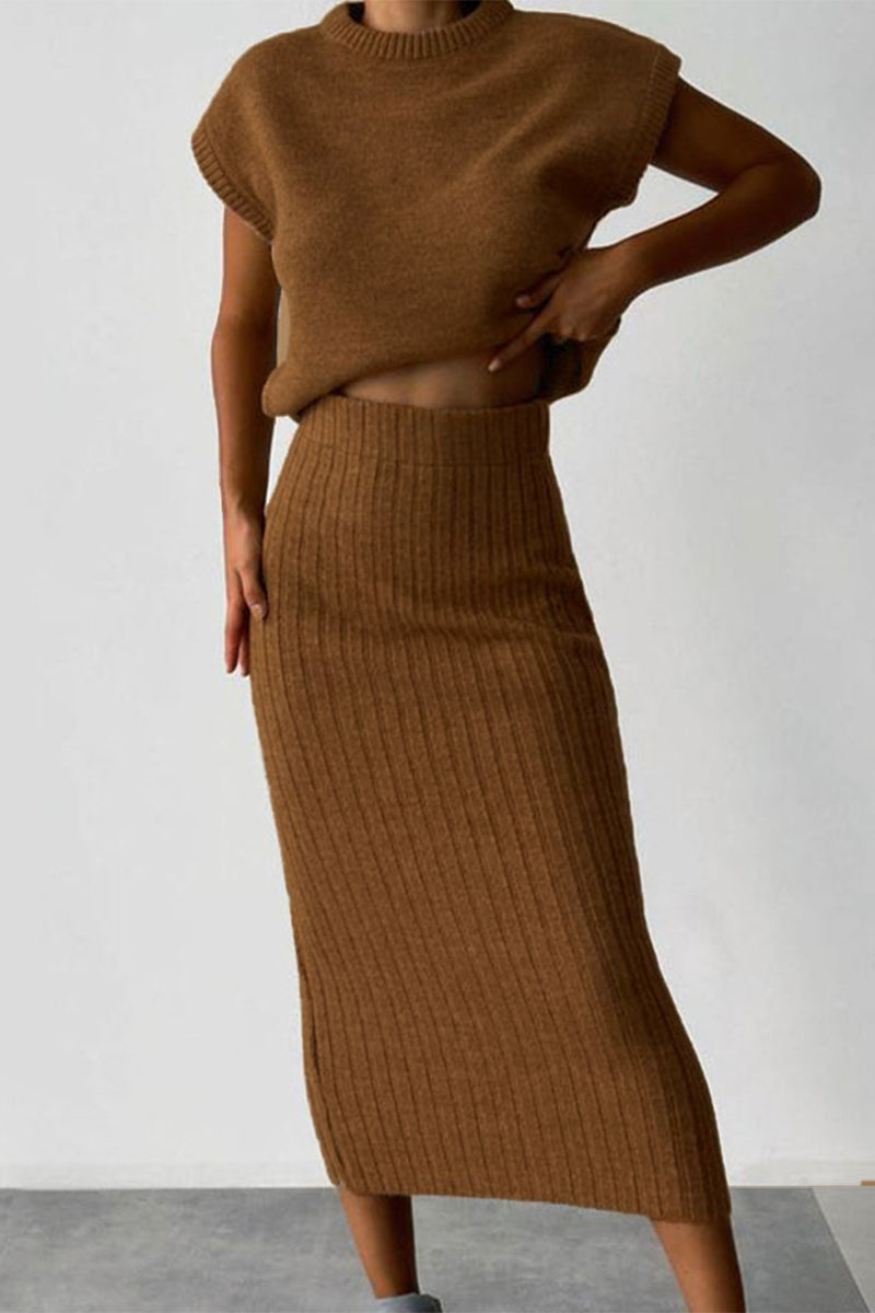Heidi-Mode | Elegante Einfarbige Patchwork Halbe A Rollkragen Ärmellos Zwei Teile