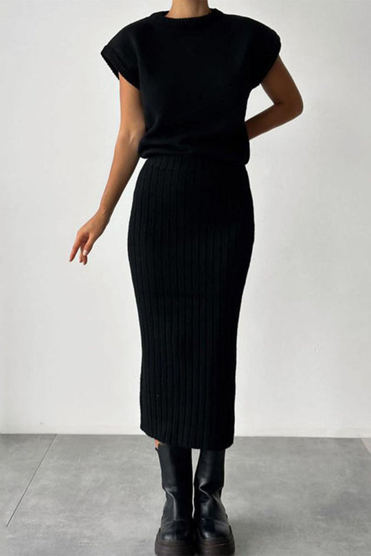 Heidi-Mode | Elegante Einfarbige Patchwork Halbe A Rollkragen Ärmellos Zwei Teile