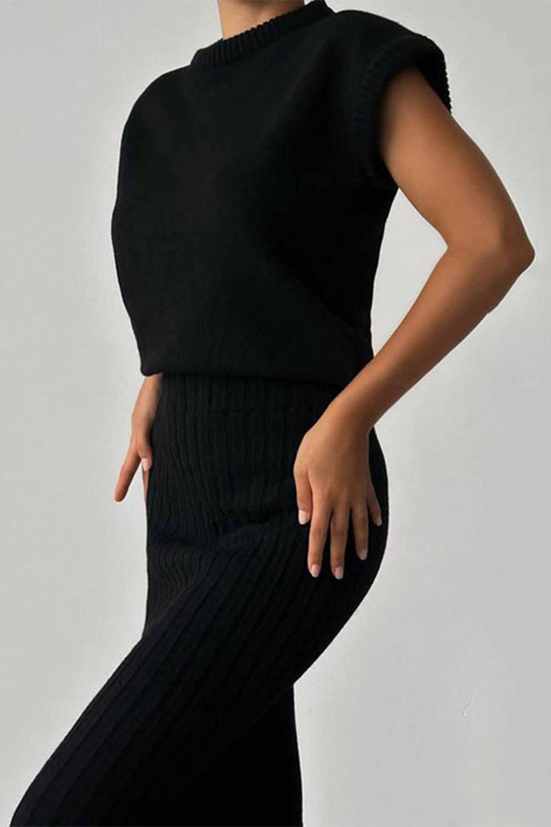 Heidi-Mode | Elegante Einfarbige Patchwork Halbe A Rollkragen Ärmellos Zwei Teile