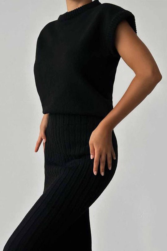 Heidi-Mode | Elegante Einfarbige Patchwork Halbe A Rollkragen Ärmellos Zwei Teile