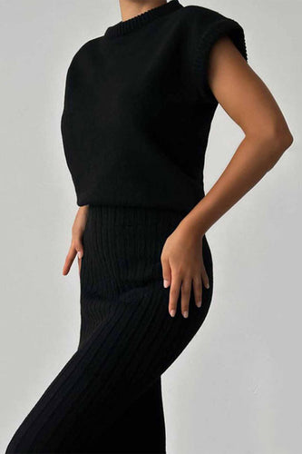 Heidi-Mode | Elegante Einfarbige Patchwork Halbe A Rollkragen Ärmellos Zwei Teile