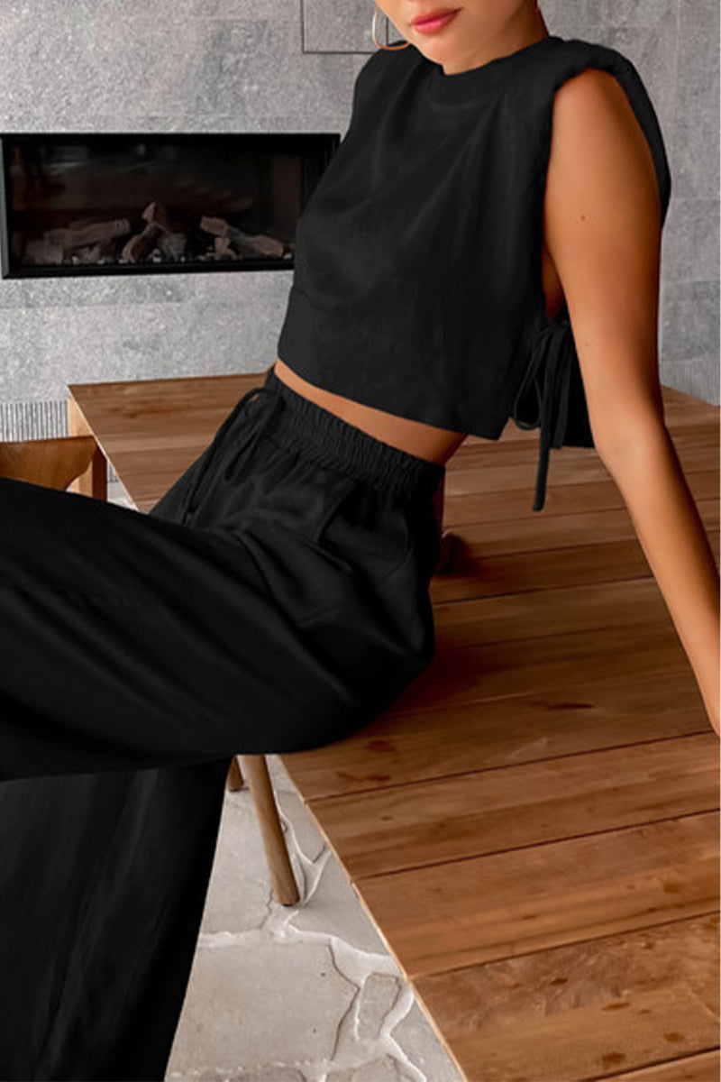 Heidi-Mode | Casual Solid Bandage O-Neck Ärmellos Zwei Teile