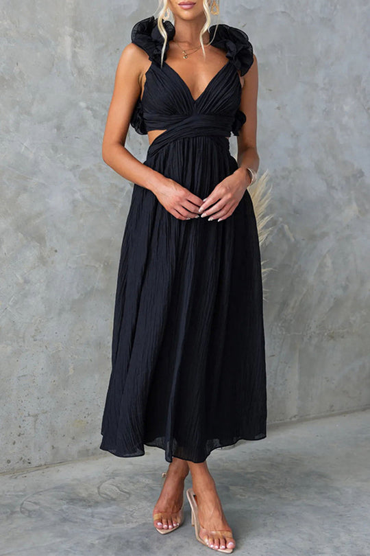 Heidi-Mode | Süß Elegant Solid Rückenfreies Trägerdesign V-Ausschnitt A Linie Kleider