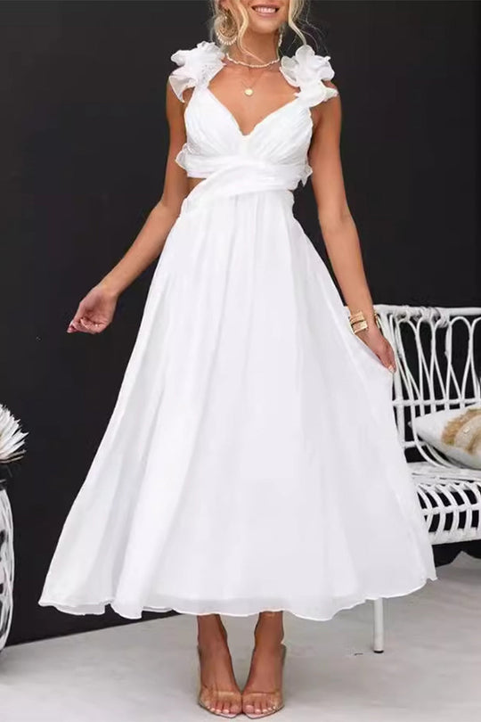 Heidi-Mode | Süß Elegant Solid Rückenfreies Trägerdesign V-Ausschnitt A Linie Kleider