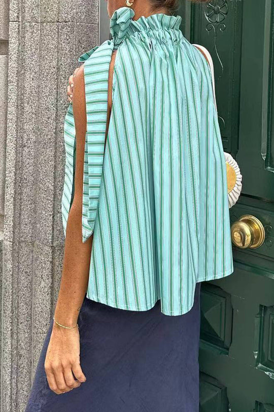 Heidi-Mode | Elegante Gestreifte Bandage Lotusblattkragen Tops