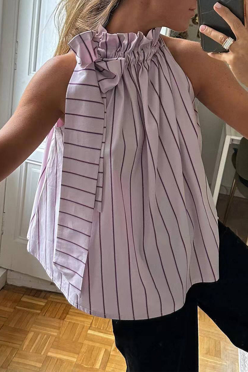 Heidi-Mode | Elegante Gestreifte Bandage Lotusblattkragen Tops
