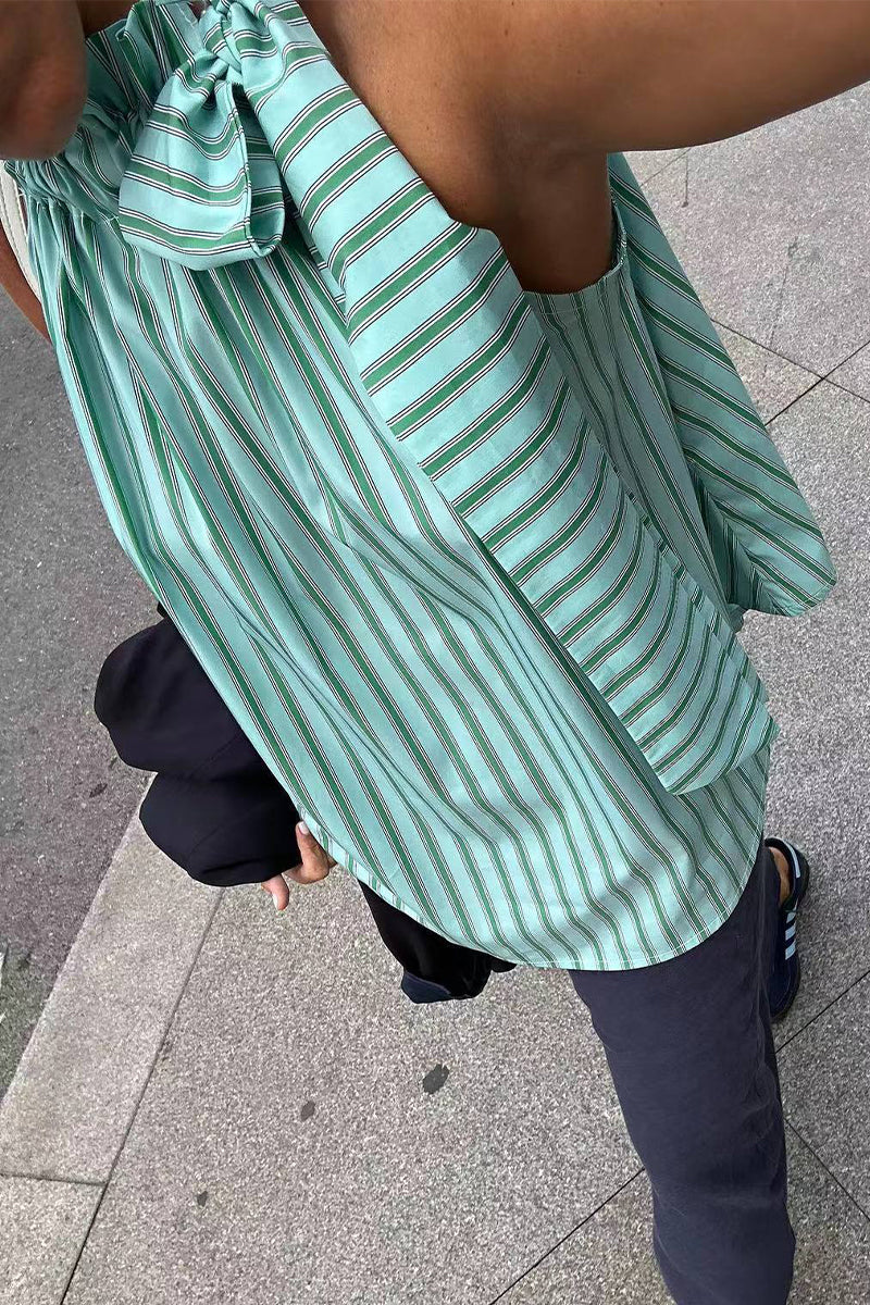 Heidi-Mode | Elegante Gestreifte Bandage Lotusblattkragen Tops