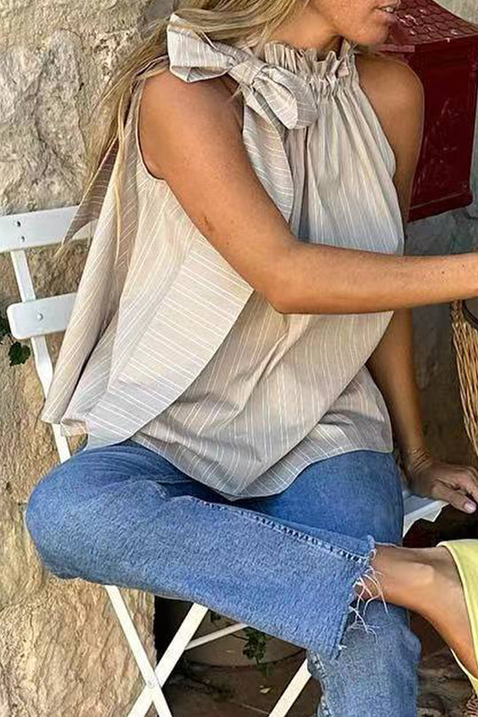 Heidi-Mode | Elegante Gestreifte Bandage Lotusblattkragen Tops