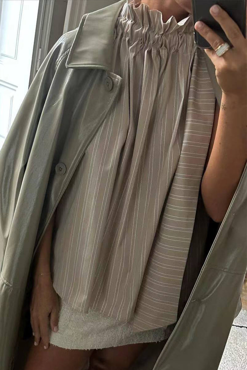 Heidi-Mode | Elegante Gestreifte Bandage Lotusblattkragen Tops