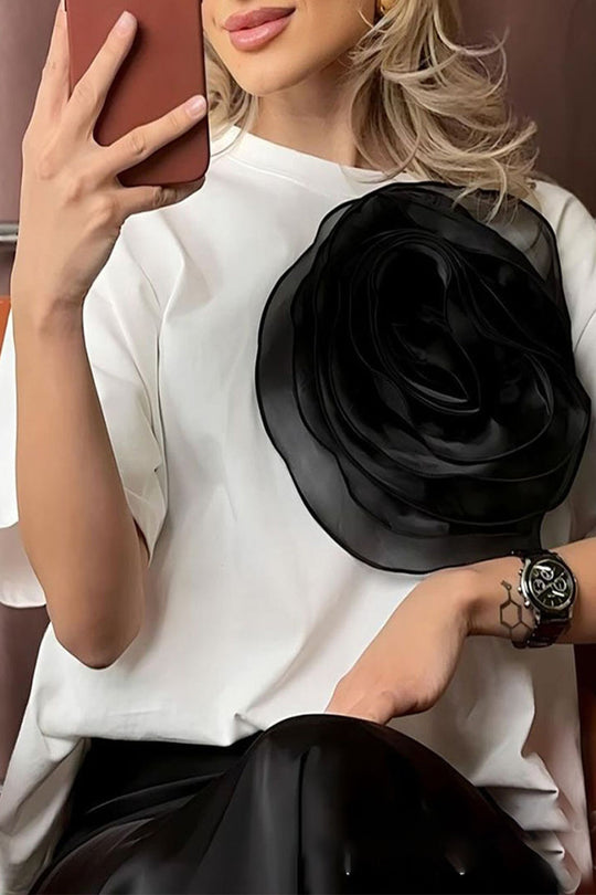 Heidi-Mode | Lässig Süß Einfarbig Blumen O-Hals T-Shirts - 4 Farben