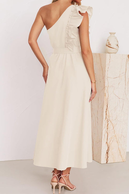 Heidi-Mode | Süß Elegant Fest Solid Bandage Stringy Saum Schräger Kragen A Linie Kleider- 5 Farben