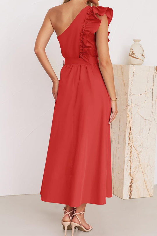 Heidi-Mode | Süß Elegant Fest Solid Bandage Stringy Saum Schräger Kragen A Linie Kleider- 5 Farben