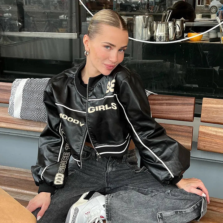 Kunstlederjacke mit Grafikdruck für Damen