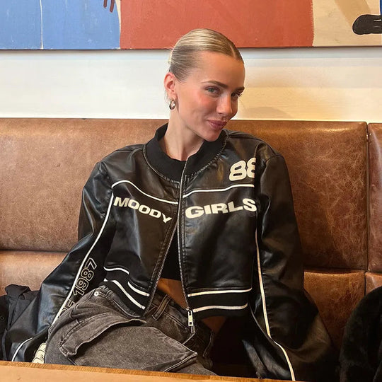 Kunstlederjacke mit Grafikdruck für Damen
