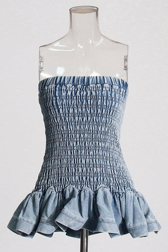 Heidi-Mode | Sexy Casual Einfarbig Rückenfrei Strapless Ärmellos Skinny Denim Tops