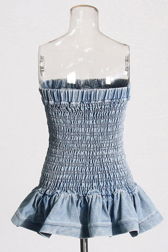 Heidi-Mode | Sexy Casual Einfarbig Rückenfrei Strapless Ärmellos Skinny Denim Tops
