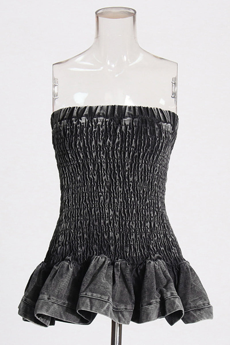 Heidi-Mode | Sexy Casual Einfarbig Rückenfrei Strapless Ärmellos Skinny Denim Tops