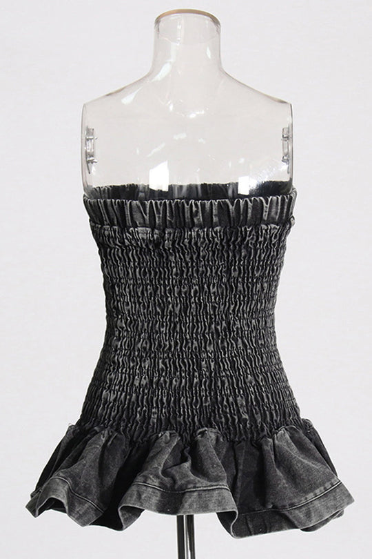 Heidi-Mode | Sexy Casual Einfarbig Rückenfrei Strapless Ärmellos Skinny Denim Tops