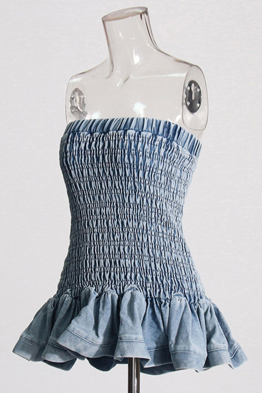 Heidi-Mode | Sexy Casual Einfarbig Rückenfrei Strapless Ärmellos Skinny Denim Tops