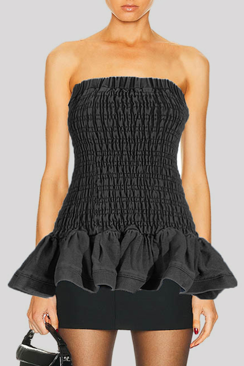Heidi-Mode | Sexy Casual Einfarbig Rückenfrei Strapless Ärmellos Skinny Denim Tops