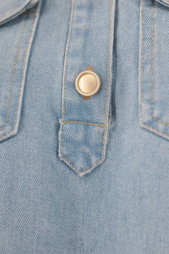 Heidi-Mode | Lässige tägliche einfarbige Knöpfe Umlegekragen Kurzarm lockere Denim-Kleider