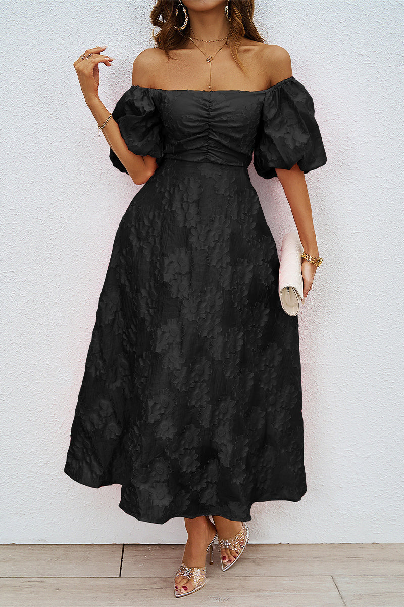 Heidi-Mode | Tägliches Gerafftes Off-Shoulder Ballkleid mit Kurzen Ärmeln - 3 Farben