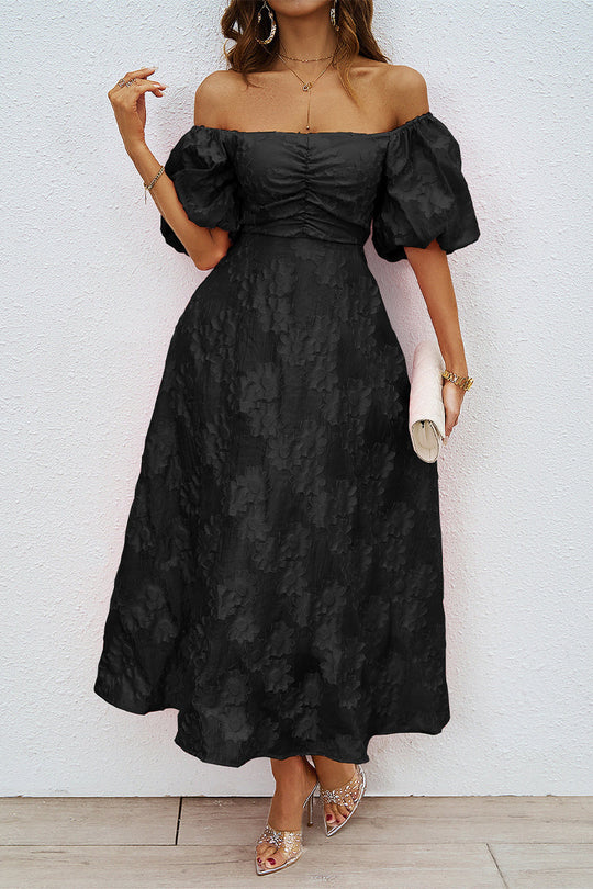 Heidi-Mode | Tägliches Gerafftes Off-Shoulder Ballkleid mit Kurzen Ärmeln - 3 Farben