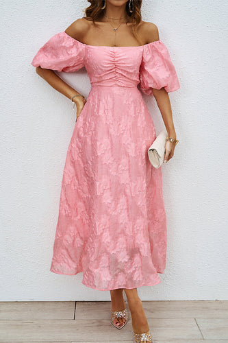 Heidi-Mode | Tägliches Gerafftes Off-Shoulder Ballkleid mit Kurzen Ärmeln - 3 Farben