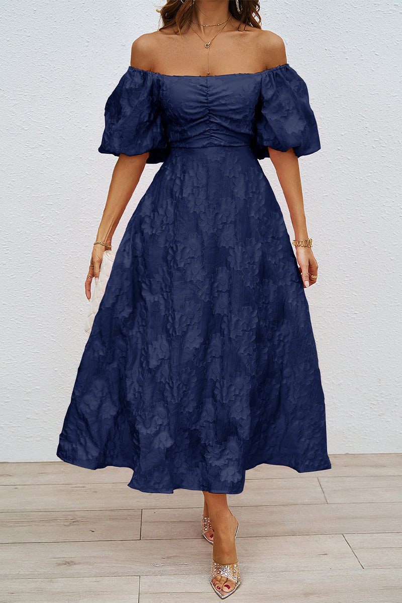 Heidi-Mode | Tägliches Gerafftes Off-Shoulder Ballkleid mit Kurzen Ärmeln - 3 Farben