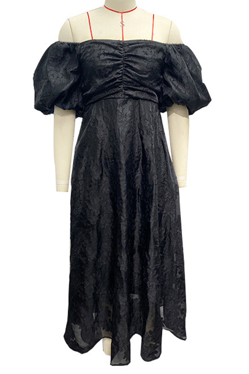 Heidi-Mode | Tägliches Gerafftes Off-Shoulder Ballkleid mit Kurzen Ärmeln - 3 Farben