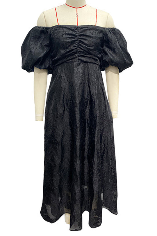 Heidi-Mode | Tägliches Gerafftes Off-Shoulder Ballkleid mit Kurzen Ärmeln - 3 Farben