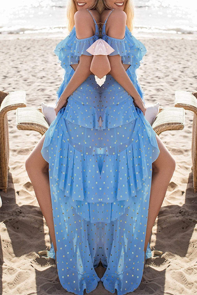 Heidi-Mode | Sexy Urlaub Einfarbige Pailletten Rüschenshirt V-Ausschnitt Strandkleider - 4 Farben