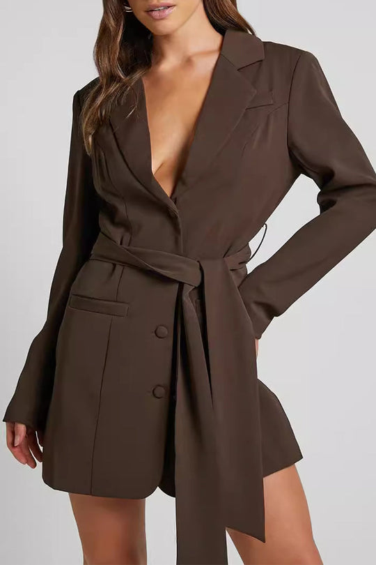 Heidi-Mode | Sexy Formell Einfarbig Schnürung Knöpfe Umklappkragen Oberbekleidung- 3 Farben