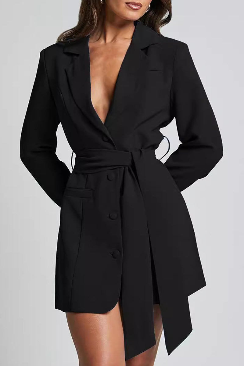 Heidi-Mode | Sexy Formell Einfarbig Schnürung Knöpfe Umklappkragen Oberbekleidung- 3 Farben