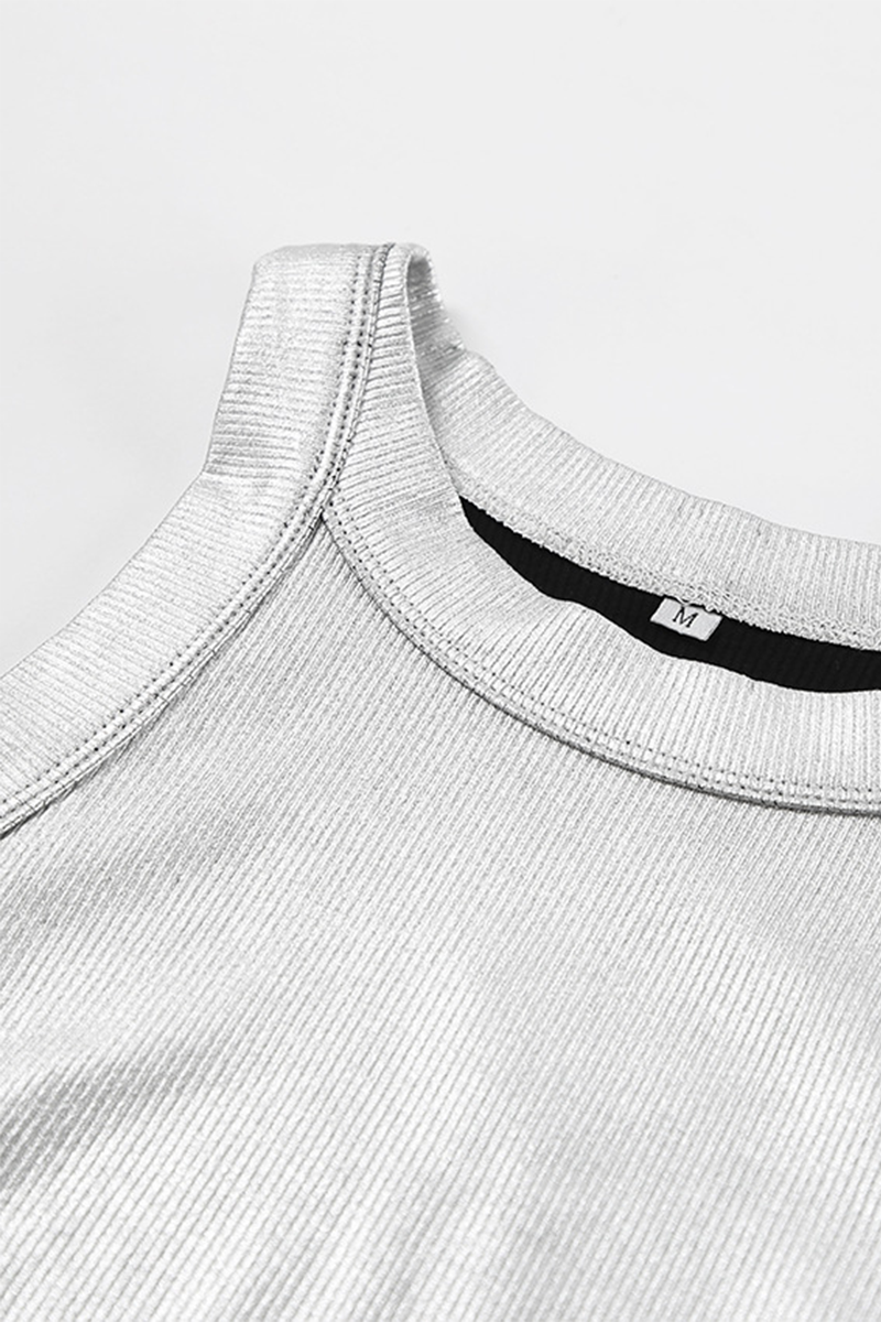 Heidi-Mode | Lässige tägliche Patchwork geraffte reflektierende Rundhals-Tops