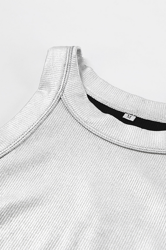 Heidi-Mode | Lässige tägliche Patchwork geraffte reflektierende Rundhals-Tops