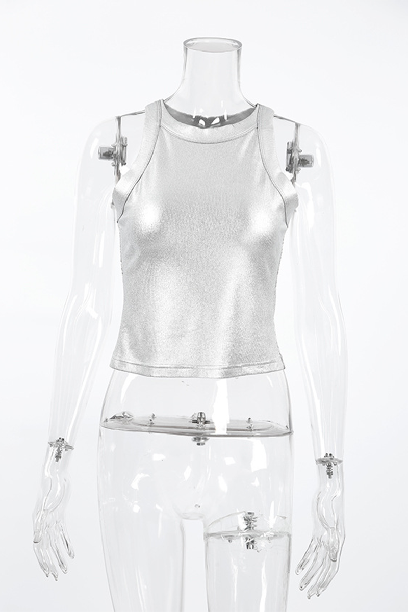 Heidi-Mode | Lässige tägliche Patchwork geraffte reflektierende Rundhals-Tops