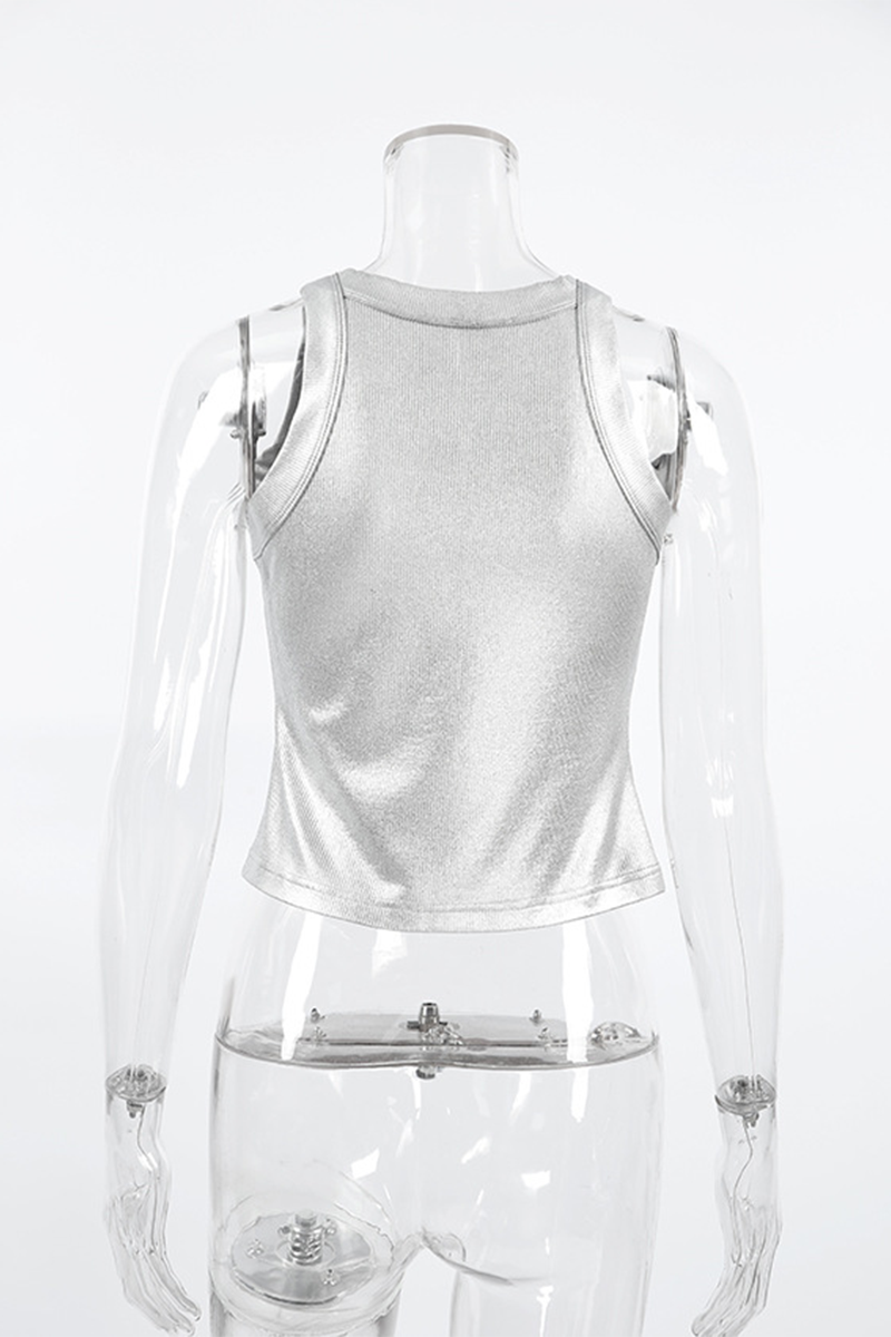 Heidi-Mode | Lässige tägliche Patchwork geraffte reflektierende Rundhals-Tops