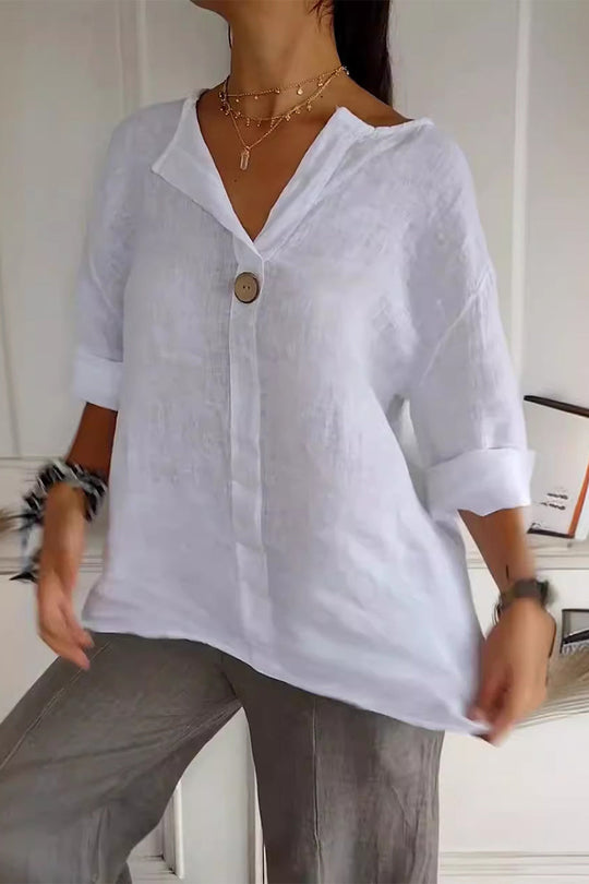 Heidi-Mode | Lässige tägliche einfarbige Knopf V-Ausschnitt T-Shirts