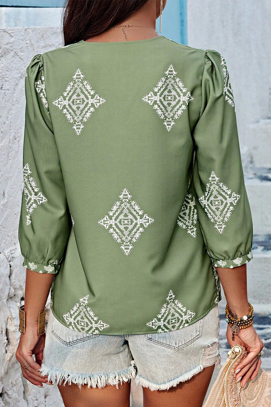 Heidi-Mode | Lässige tägliche geometrische Druck V-Ausschnitt Tops - 6 Farben