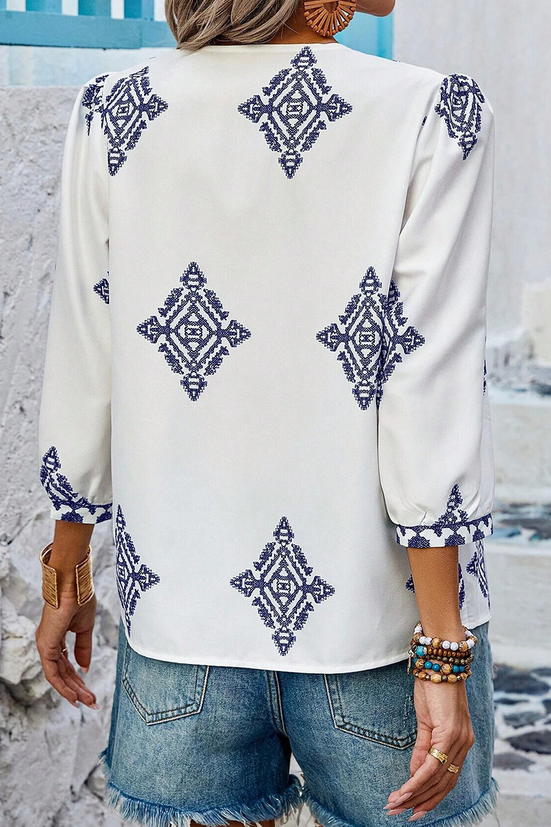 Heidi-Mode | Lässige tägliche geometrische Druck V-Ausschnitt Tops - 6 Farben