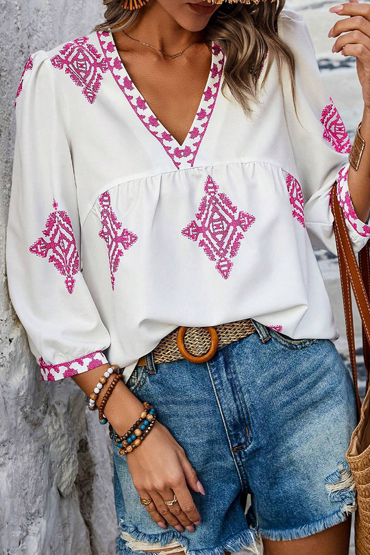 Heidi-Mode | Lässige tägliche geometrische Druck V-Ausschnitt Tops - 6 Farben