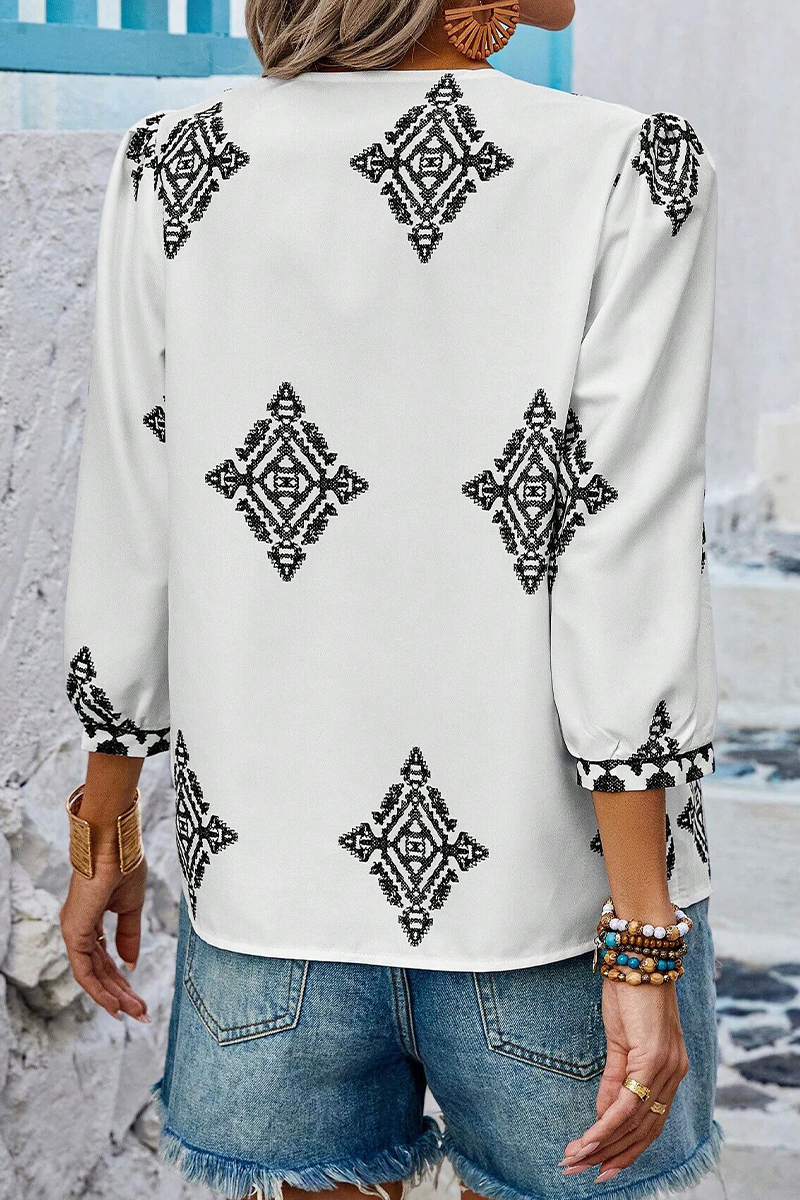 Heidi-Mode | Lässige tägliche geometrische Druck V-Ausschnitt Tops - 6 Farben