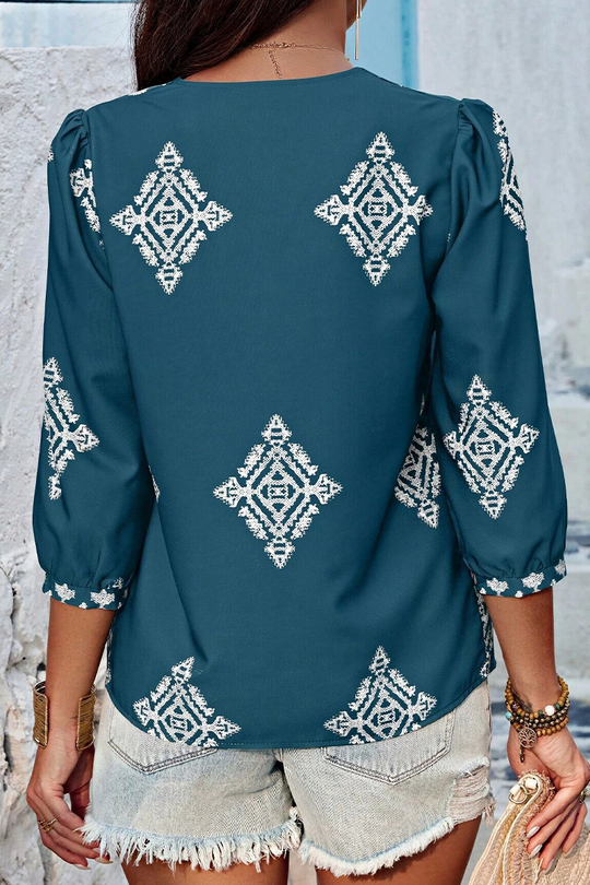 Heidi-Mode | Lässige tägliche geometrische Druck V-Ausschnitt Tops - 6 Farben