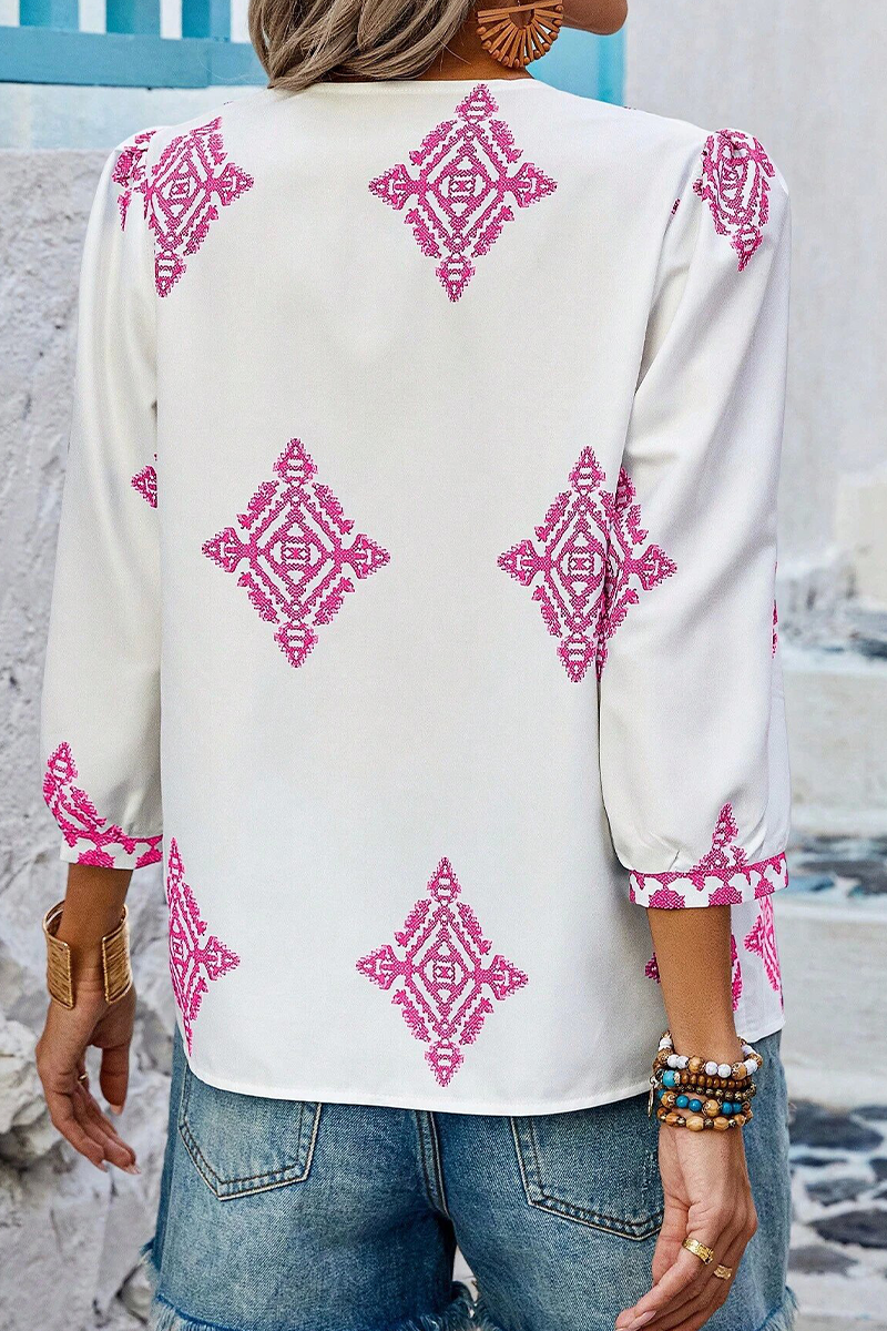 Heidi-Mode | Lässige tägliche geometrische Druck V-Ausschnitt Tops - 6 Farben